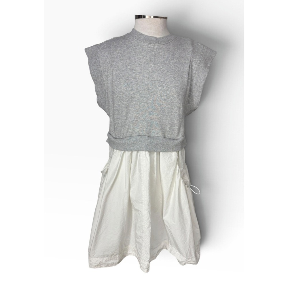Anthropologie Daily Practice Gardenia Mixed Media Babydoll Mini Dress Gray White